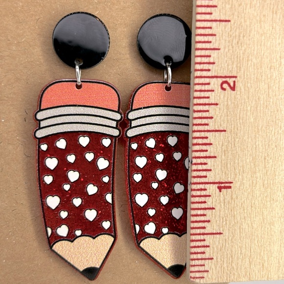 Pencil Design Dangle Earrings Cute School Style Acrylic - Picture 2 of 2